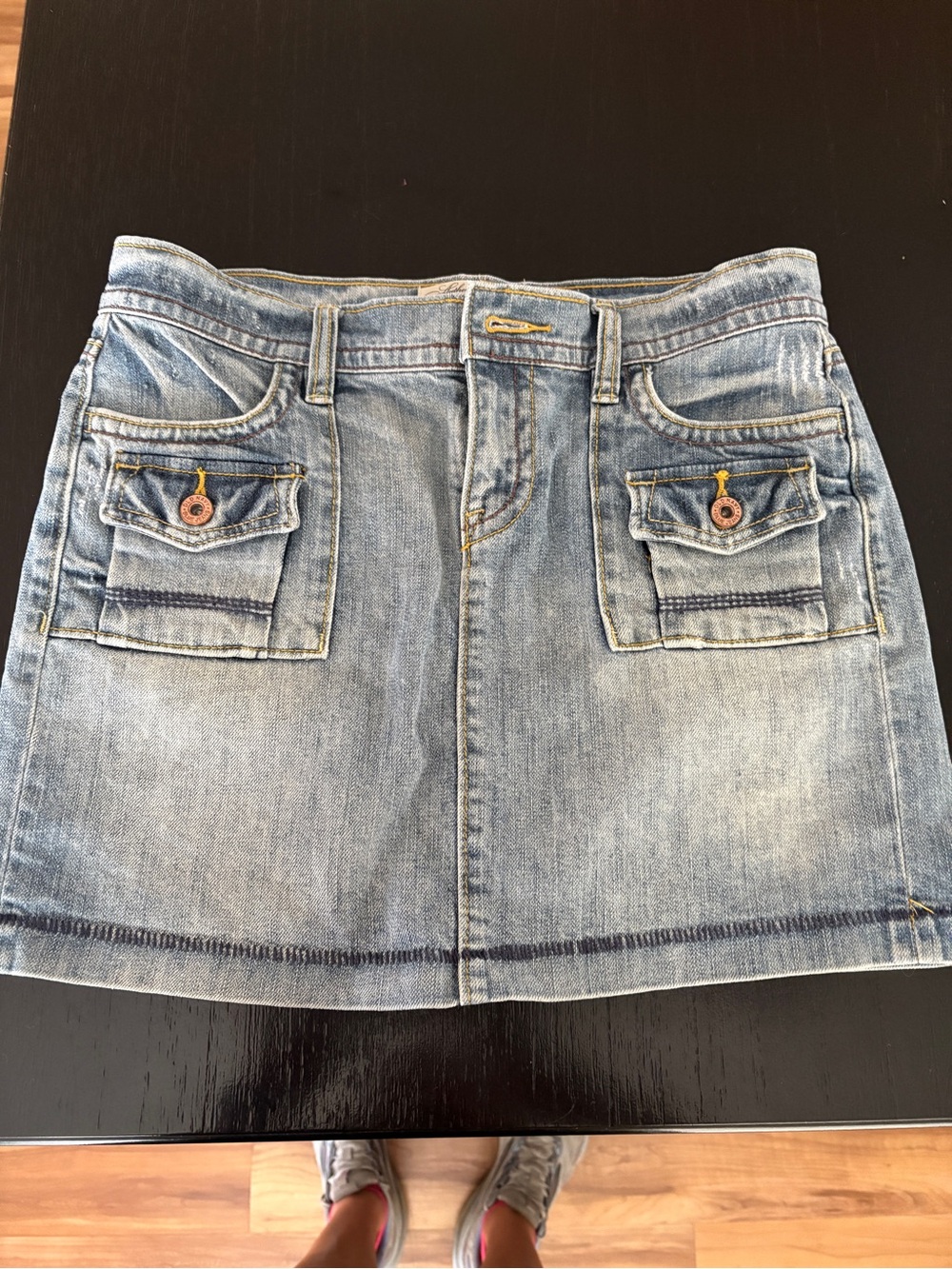 Old Navy Light Blue Denim Mini Skirt with Front Flap Pockets